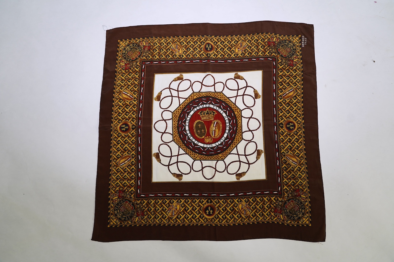 A Hermes Paris vintage silk scarf, crowns 1790, 86cm x 86cm